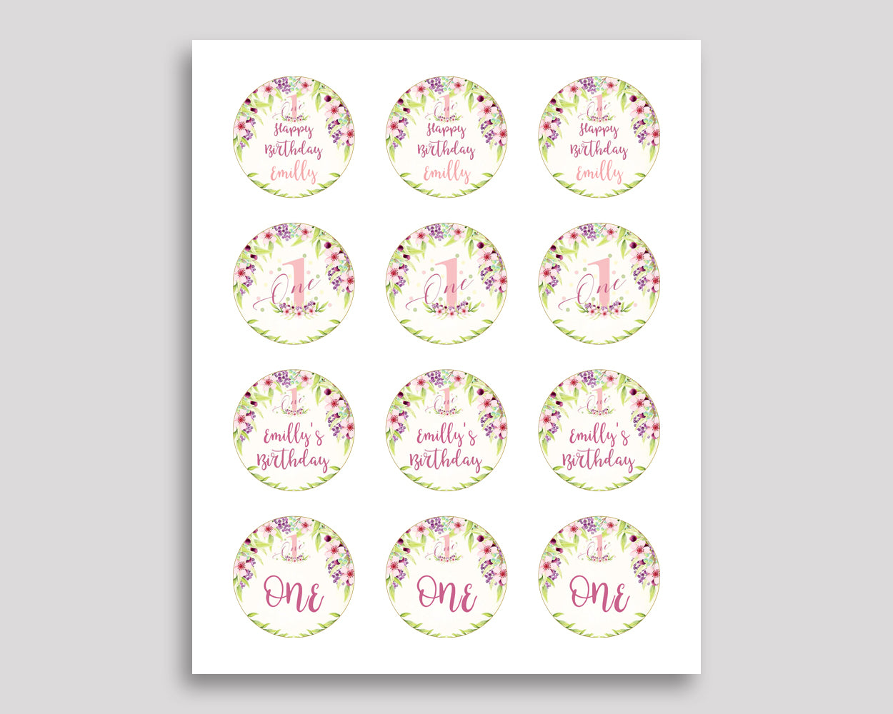 First Cupcake Toppers First Cupcake Wrappers Pink Green Birthday Toppers Girl KAF9O