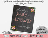 Write Your Name And Address Sign in Chalkboard Flowers Bridal Shower Black And Pink Theme, helping parents to be, printable files - RBZRX - Digital Product