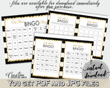 Baby Shower BINGO 60 cards game and empty gift BINGO cards with black white stripes color theme printable, instant download - bs001