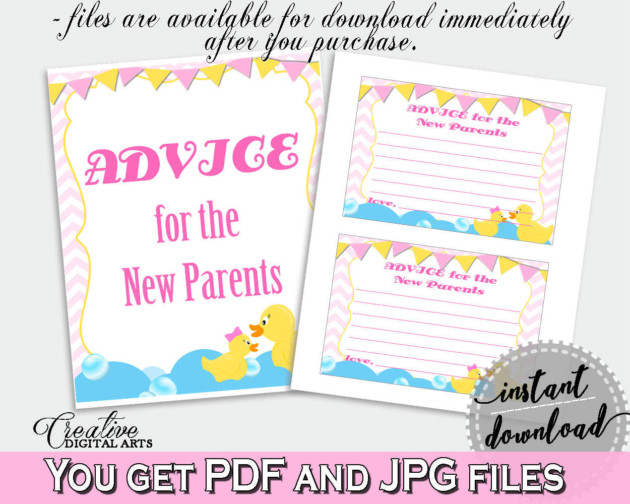 Advice Cards Baby Shower Advice Cards Rubber Duck Baby Shower Advice Cards Baby Shower Rubber Duck Advice Cards Purple Pink pdf jpg rd001