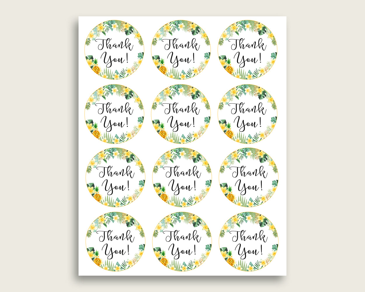 Tropical Baby Shower Round Thank You Tags 2 inch Printable, Green Yellow Favor Gift Tags, Gender Neutral Shower Hang Tags Labels 4N0VK