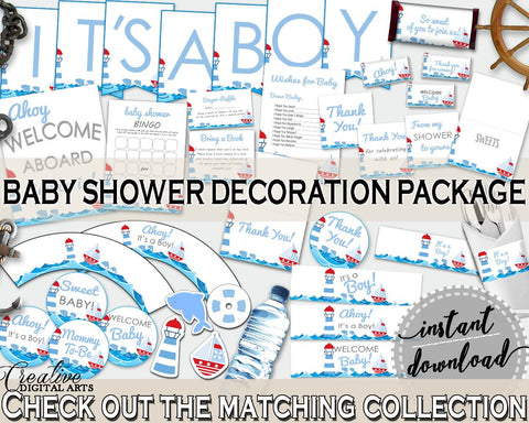 Decorations Baby Shower Decorations Nautical Baby Shower Decorations Baby Shower Nautical Decorations Blue Red party ideas, prints DHTQT - Digital Product