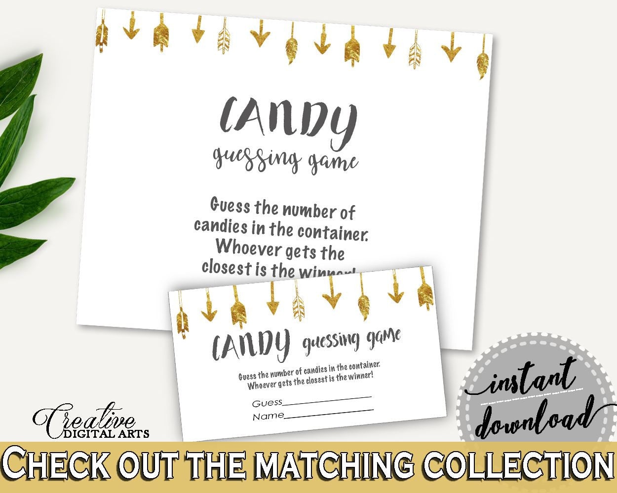 Candy Guessing Baby Shower Candy Guessing Gold Arrows Baby Shower Candy Guessing Baby Shower Gold Arrows Candy Guessing Gold White I60OO - Digital Product