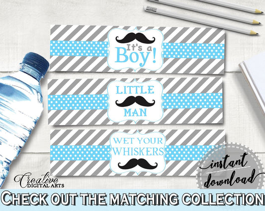 Blue Gray Bottle Labels, Baby Shower Bottle Labels, Mustache Baby Shower Bottle Labels, Baby Shower Mustache Bottle Labels pdf jpg 9P2QW - Digital Product