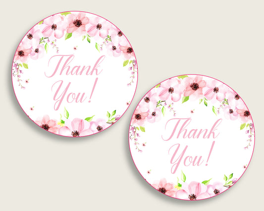 Flower Blush Baby Shower Round Thank You Tags 2 inch Printable, Pink Green Favor Gift Tags, Girl Shower Hang Tags Labels, Digital File VH1KL