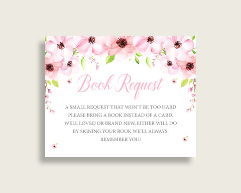 Flower Blush Baby Shower Bring A Book Insert Printable, Girl Pink Green Book Request, Flower Blush Books For Baby, Book Instead Of VH1KL