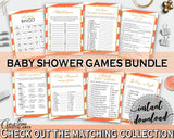8 Orange Baby Shower games, Invitation Editable, gender neutral shower prints, baby shower games stripes, pdf jpg - Instant Download - bs003