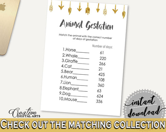 Animal Gestation Baby Shower Animal Gestation Gold Arrows Baby Shower Animal Gestation Baby Shower Gold Arrows Animal Gestation Gold I60OO - Digital Product