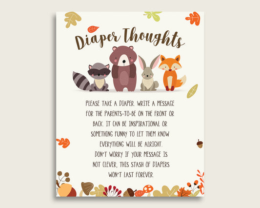 Woodland Baby Shower Diaper Thoughts Printable, Gender Neutral Brown Beige Late Night Diaper Sign, Words For Wee Hours, Write On w0001