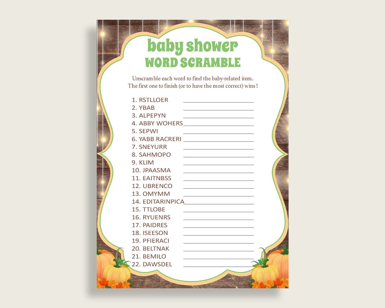 Word Scramble Baby Shower Word Scramble Autumn Baby Shower Word Scramble Baby Shower Autumn Word Scramble Brown Orange party plan 0QDR3 - Digital Product