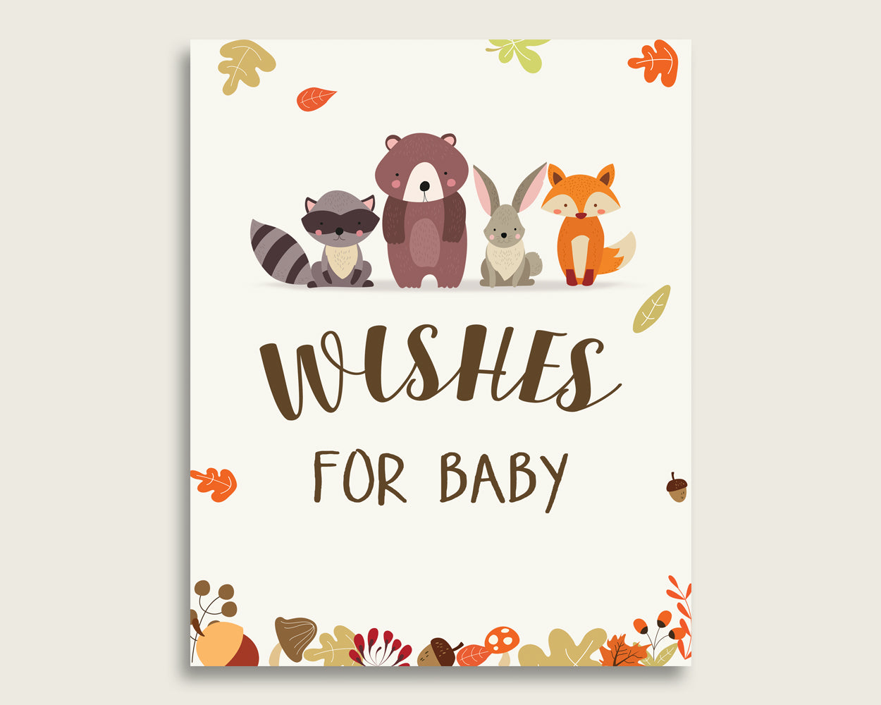 Brown Beige Wishes For Baby Cards & Sign, Woodland Baby Shower Gender Neutral Well Wishes Game Printable, Instant Download, Popular w0001