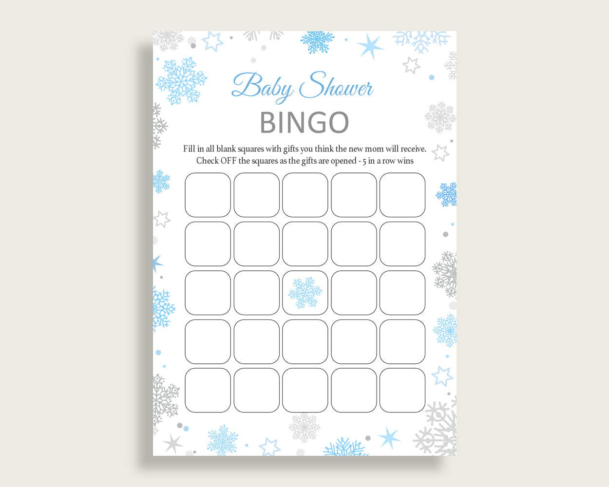 Empty Bingo Baby Shower Empty Bingo Snowflake Baby Shower Empty Bingo Blue Gray Baby Shower Snowflake Empty Bingo baby shower idea NL77H