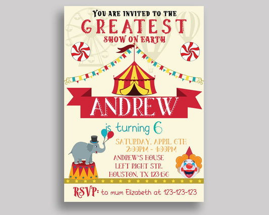 Circus Birthday Invitation Circus Birthday Party Invitation Circus Birthday Party Circus Invitation Boy Girl circus party VU2JL - Digital Product