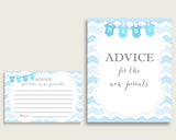 Chevron Advice For Mommy To Be Cards & Sign, Printable Baby Shower Blue White Advice For New Parents, Instant Download, Light Blue cbl01