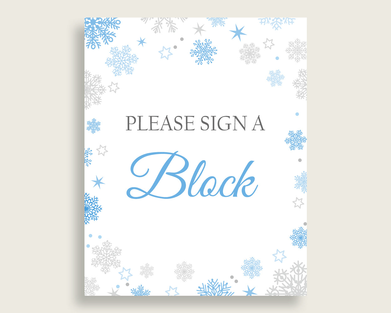Sign A Block Baby Shower Decorate A Block Snowflake Baby Shower Sign A Block Blue Gray Baby Shower Snowflake Decorate A Block prints NL77H