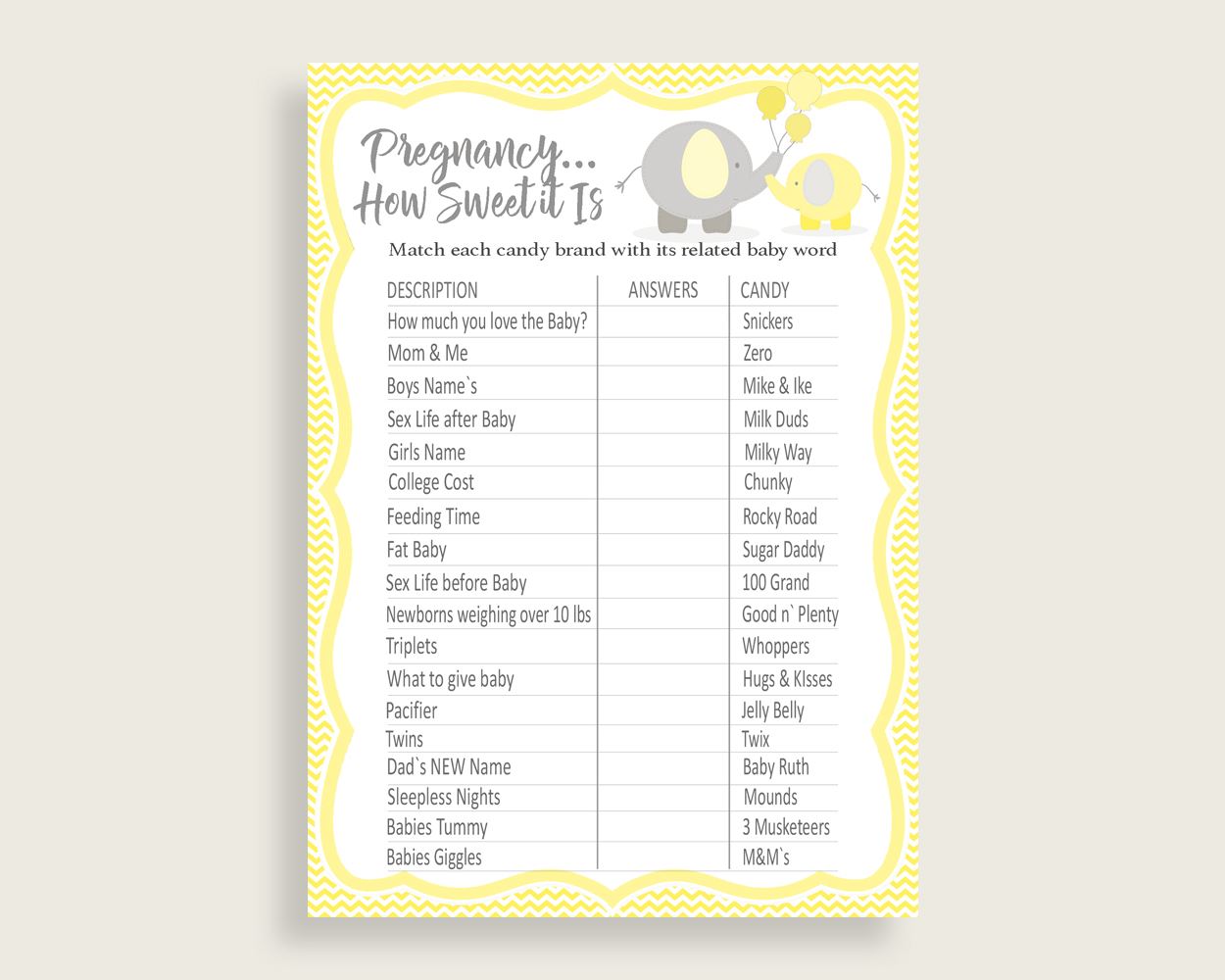 Candy Bar Game Baby Shower Candy Bar Game Yellow Baby Shower Candy Bar Game Baby Shower Elephant Candy Bar Game Yellow Gray pdf jpg W6ZPZ