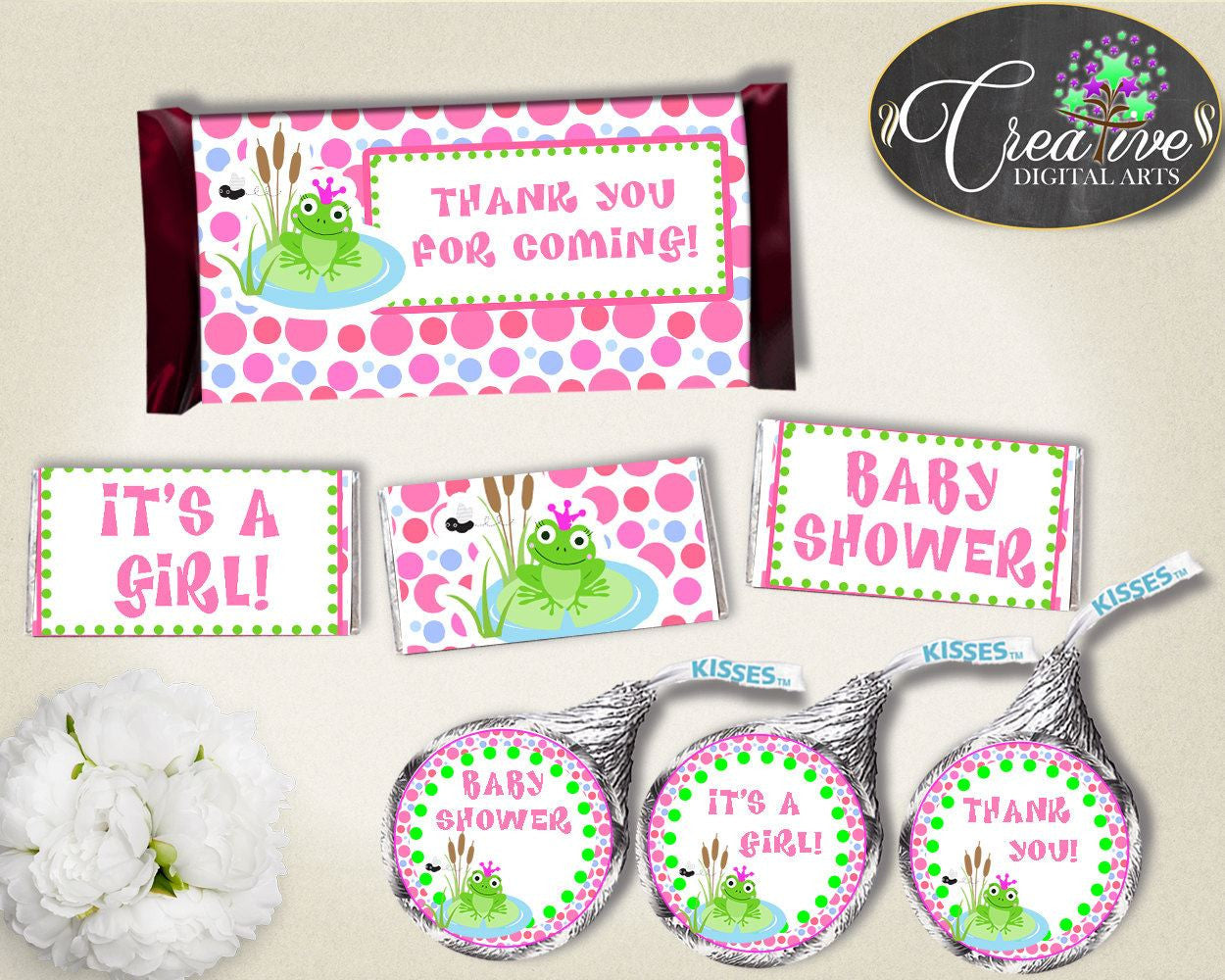 Shower Frog Theme Pink And Green Sweets Labels Candy Bar Decor CANDY BAR DECORATIONS, Party Theme, Shower Celebration - bsf01 - Digital Product