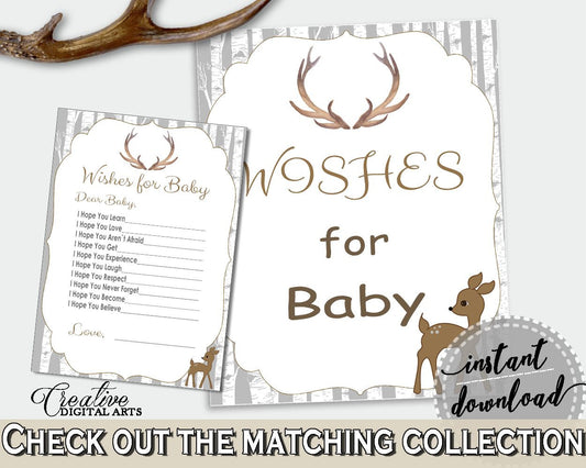 Wishes Baby Shower Wishes Deer Baby Shower Wishes Baby Shower Deer Wishes Gray Brown digital print, prints, party supplies - Z20R3 - Digital Product