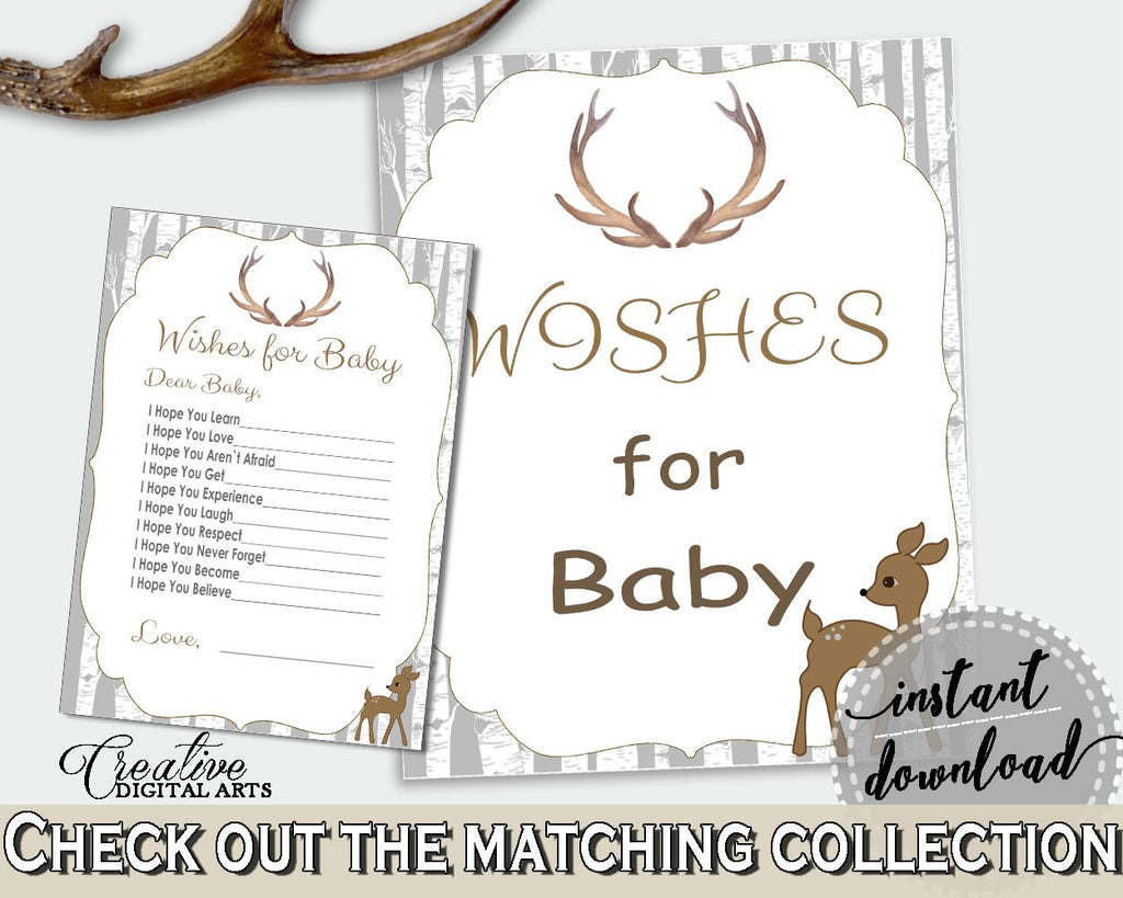 Wishes Baby Shower Wishes Deer Baby Shower Wishes Baby Shower Deer Wishes Gray Brown digital print, prints, party supplies - Z20R3 - Digital Product