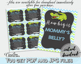 HOW BIG IS MOMMY'S BELLY baby shower game with green alligator and blue color theme, instant download - ap002