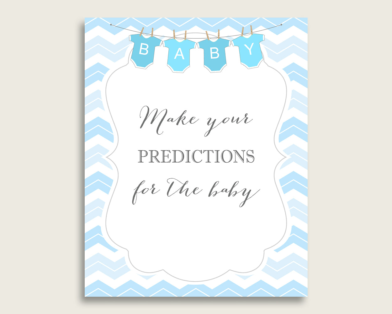 Chevron Baby Shower Prediction Cards & Sign Printable, Blue White Baby Prediction Game Boy, Instant Download, Popular Zig Zag Theme cbl01