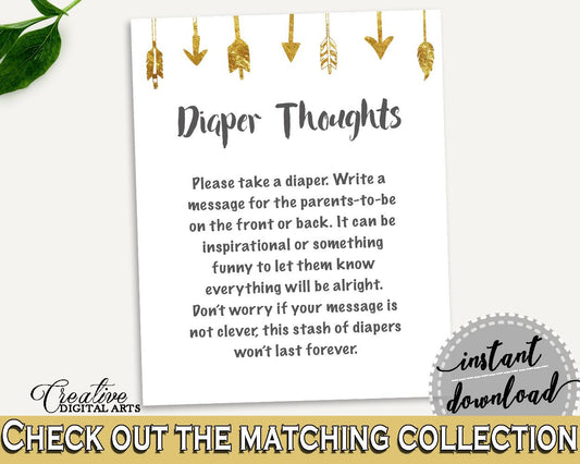 Diaper Thoughts Baby Shower Diaper Thoughts Gold Arrows Baby Shower Diaper Thoughts Baby Shower Gold Arrows Diaper Thoughts Gold White I60OO - Digital Product