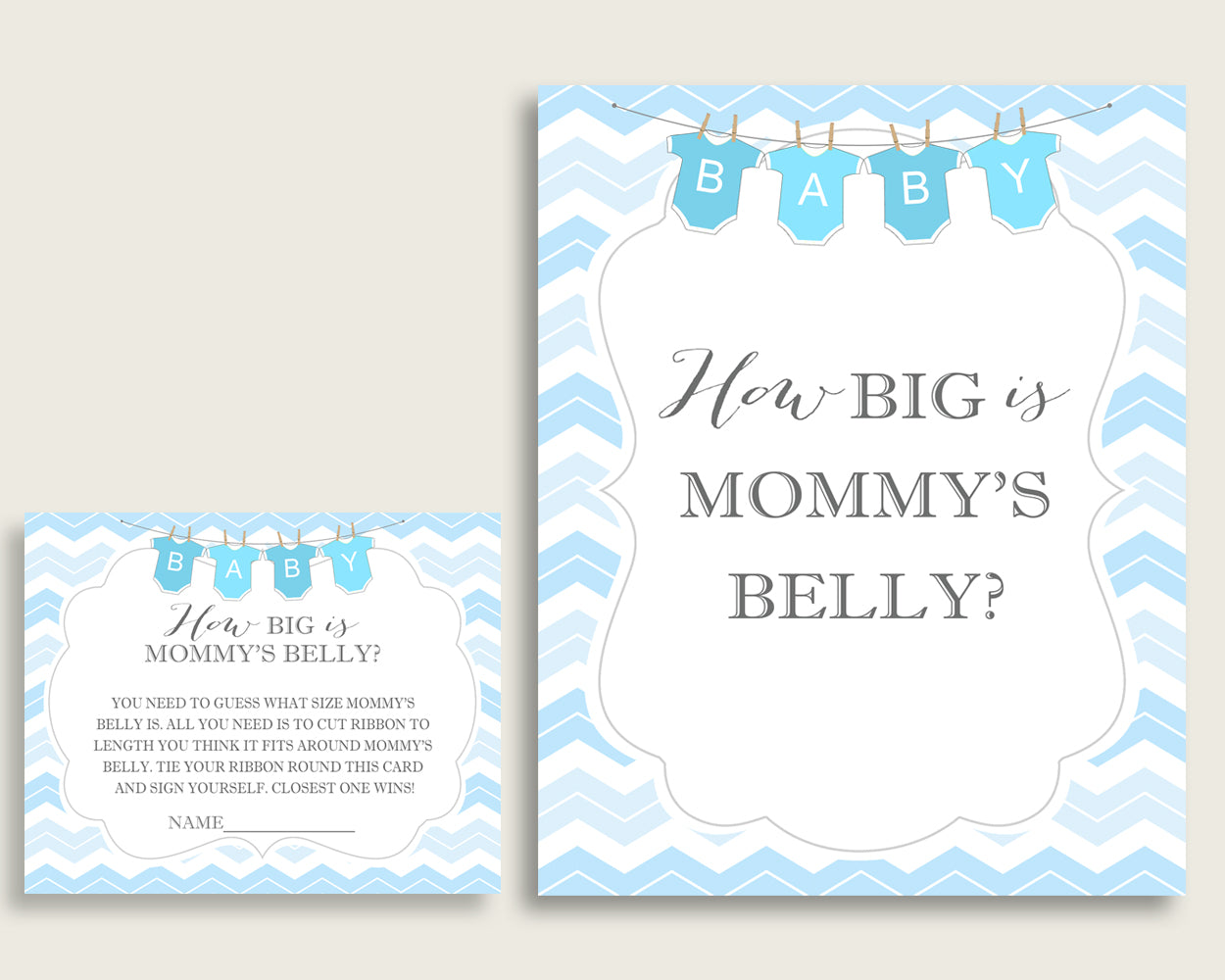 Blue White How Big Is Mommy's Belly Game, Chevron Baby Shower Boy, Guess Mommys Belly Size, Mommy Tummy Game, Instant Download, cbl01