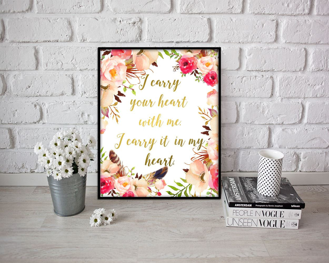 Wall Decor Floral Printable Heart Prints Floral Sign Heart  Printable Art Floral printable women gift gold floral gift i carry your heart - Digital Download