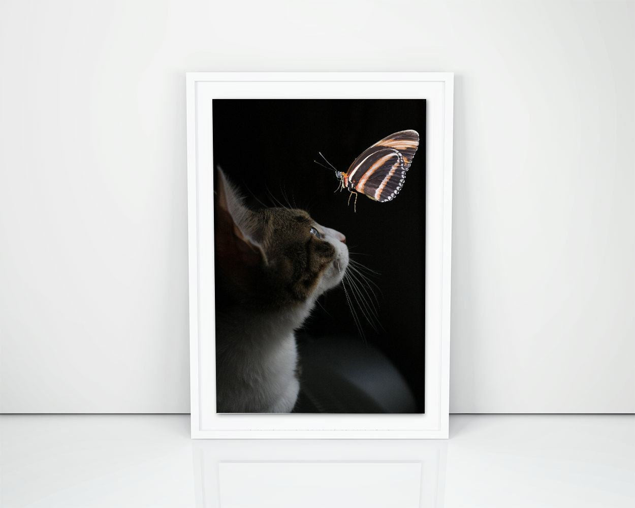 Wall Art Butterfly Digital Print Cat Poster Art Butterfly Wall Art Print Cat Living Room Art Cat Living Room Print Butterfly Wall Decor - Digital Download