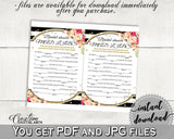 Flower Bouquet Black Stripes Bridal Shower Mad Libs Game in Black And Gold, noun, classic shower, party theme, customizable files - QMK20 - Digital Product