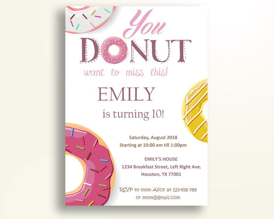 Doughnut Birthday Invite Doughnut Birthday Party Invite Doughnut Birthday Party Doughnut Invite Girl donut themed party template pdf 18UZC - Digital Product