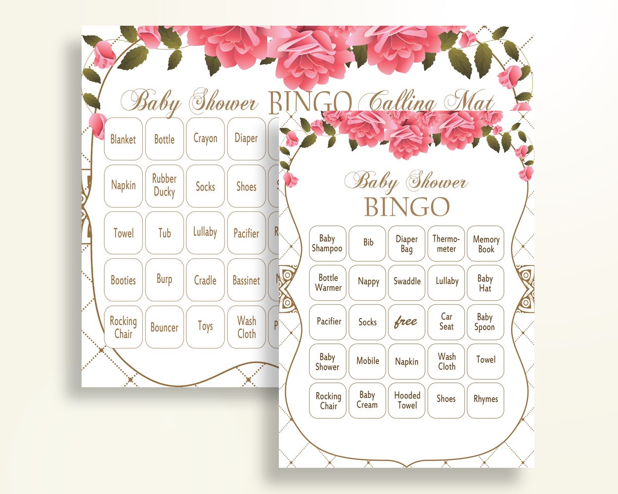 Bingo Baby Shower Bingo Roses Baby Shower Bingo Baby Shower Roses Bingo Pink White party organizing party ideas customizable files U3FPX - Digital Product