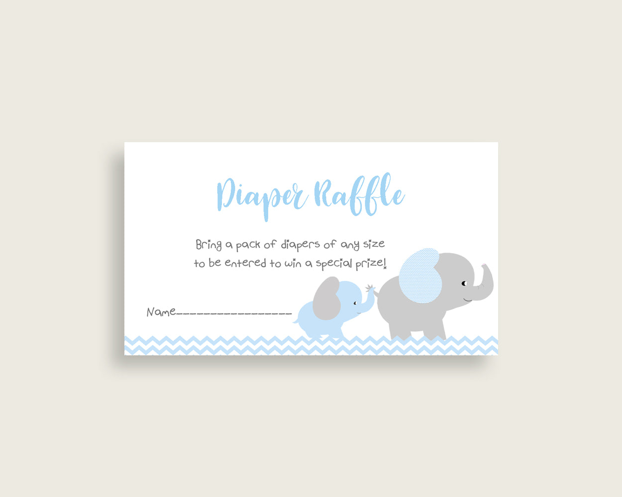 Elephant Baby Shower Diaper Raffle Tickets Game, Boy Blue Grey Diaper Raffle Card Insert and Sign Printable, Instant Download, 3.5x2", ebl02