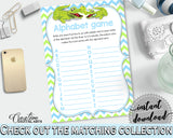 Baby Shower ABC's game with green alligator and blue color theme, instant download - ap002