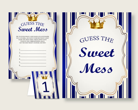 Royal Prince Guessing Game Baby Shower Boy, Blue Gold Guess The Sweet Mess Game Printable, Dirty Diaper Game, Instant Download, rp001