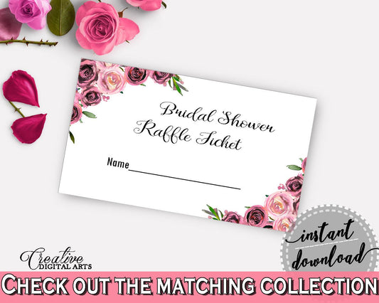 Raffle Ticket Bridal Shower Raffle Ticket Floral Bridal Shower Raffle Ticket Bridal Shower Floral Raffle Ticket Pink Purple prints - BQ24C - Digital Product