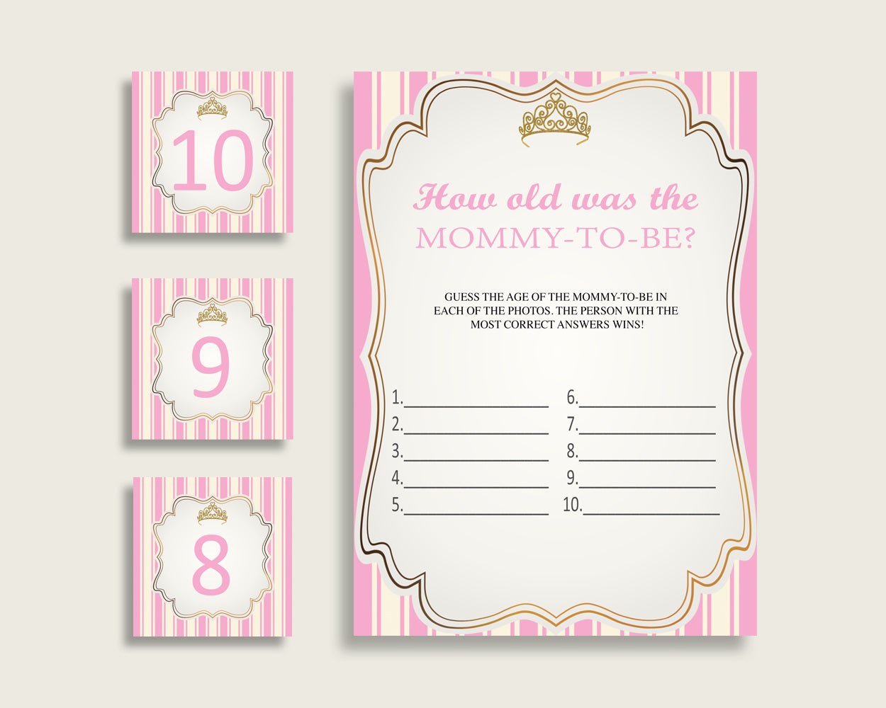 Pink Gold How Old Was The Mommy To Be, Girl Baby Shower Game Printable, Royal Princess Guess Mommy's Age Game, Instant Download, rp002