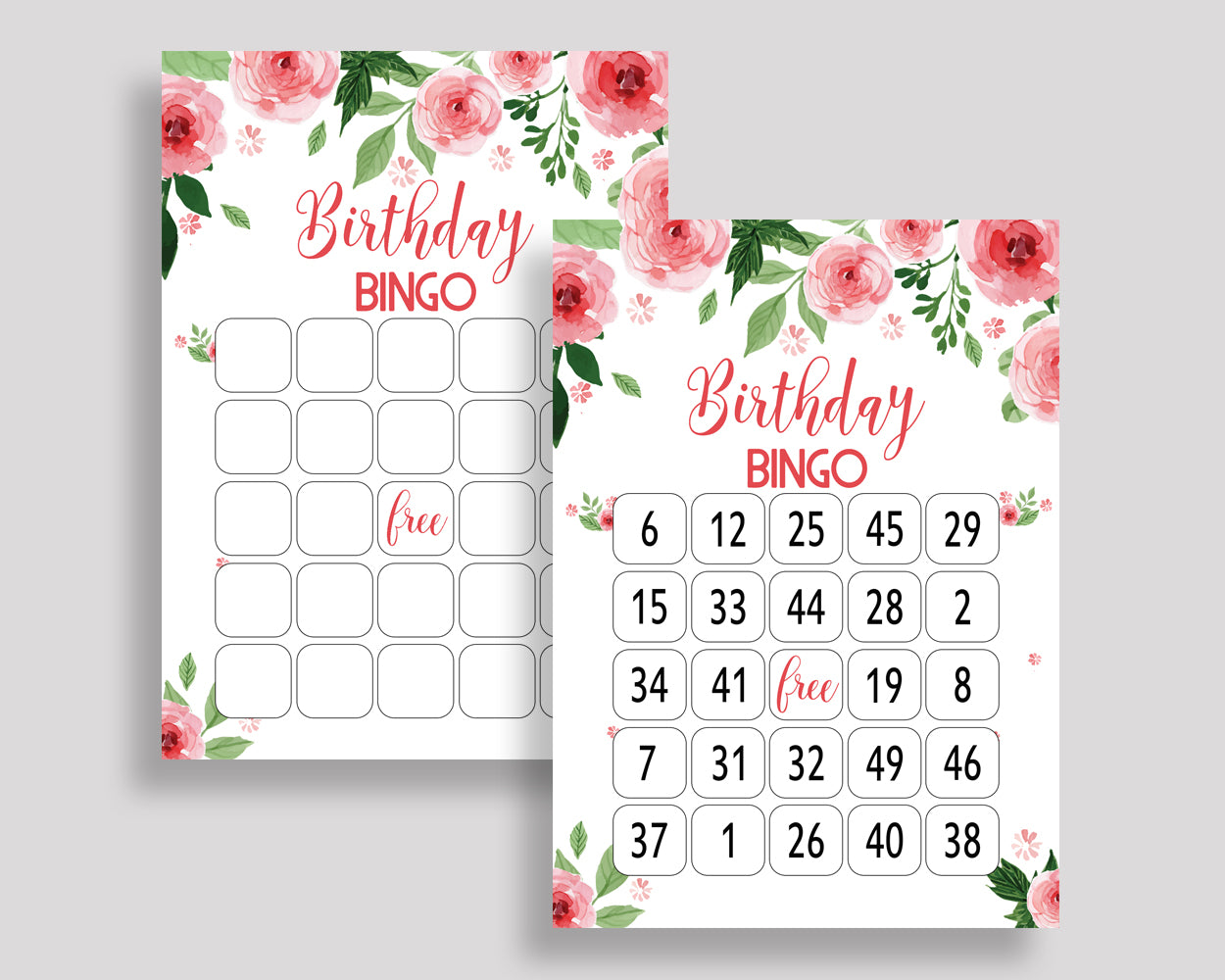 Watercolor Flowers Bingo Cards Watercolor Flowers Birthday Game Watercolor Flowers Bingo Prefilled Pink Green Birthday Bingo Girl SLEPQ