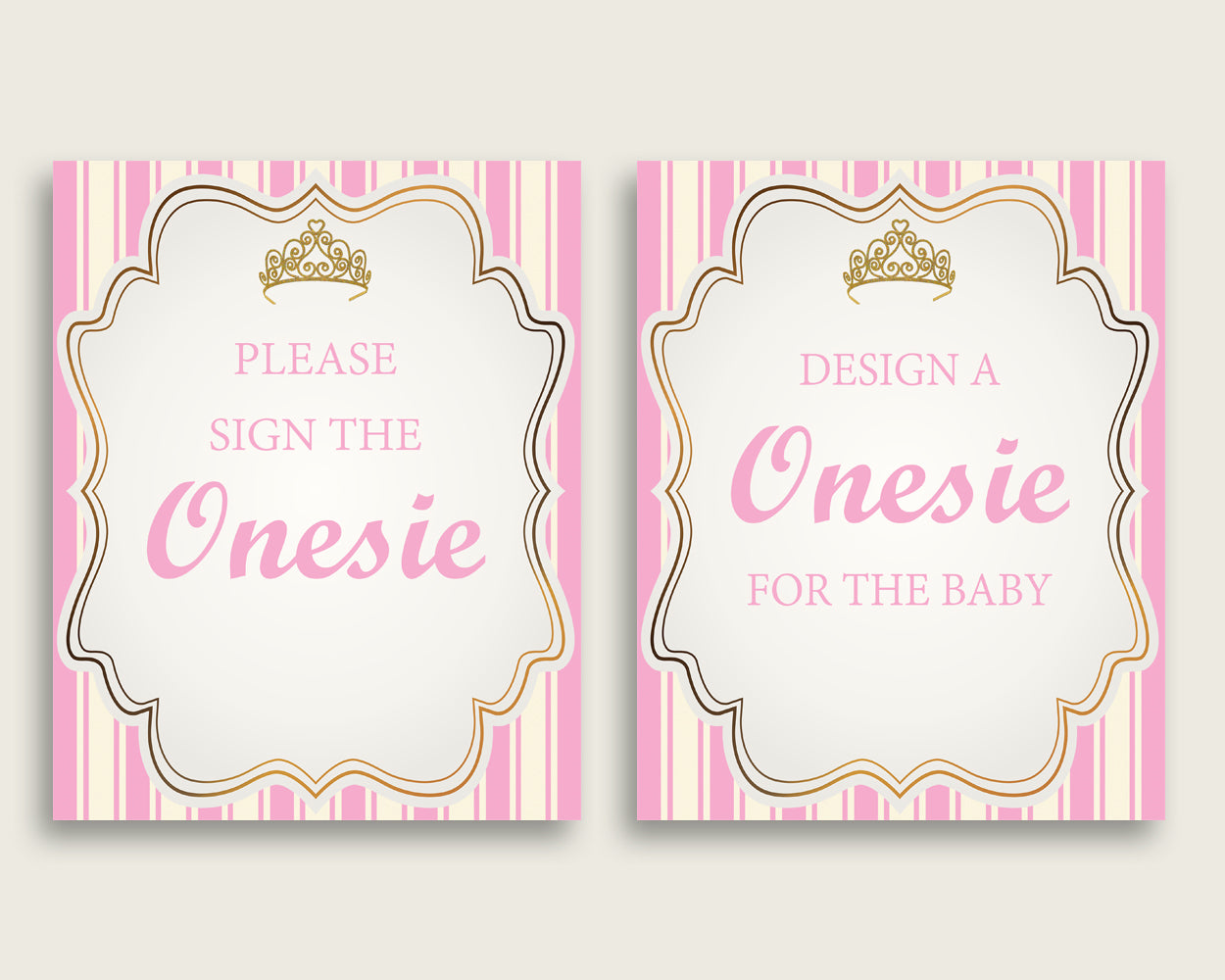 Pink Gold Please Sign The Onesie Sign and Design A Onesie Sign Printables, Royal Princess Girl Baby Shower Decor, Instant Download, rp002