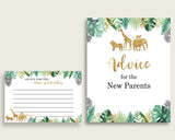 Jungle Advice For Mommy To Be Cards & Sign, Printable Baby Shower Gold Green Advice For New Parents, Instant Download, Cute Animals EJRED