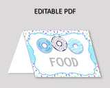 Donut Food Tent Blue White Tent Cards Donut Food Table Labels Donut Foldable Food Tent Boy 4X9CJ