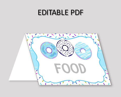 Donut Food Tent Blue White Tent Cards Donut Food Table Labels Donut Foldable Food Tent Boy 4X9CJ