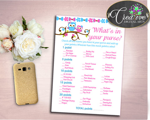 Whats In Your Purse Baby Shower Whats In Your Purse Owl Baby Shower Whats In Your Purse Baby Shower Owl Whats In Your Purse Pink Blue owt01