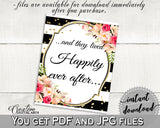 Black And Gold Flower Bouquet Black Stripes Bridal Shower Theme: Happily Ever After Sign - quote sign, classy bride, party décor - QMK20 - Digital Product