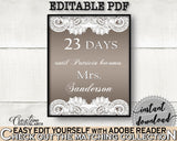 Days Until Becomes in Traditional Lace Bridal Shower Brown And Silver Theme, countdown to mrs, linen bridal, printable files, prints - Z2DRE - Digital Product