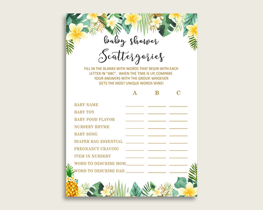 Scattergories Baby Shower Tropical Theme, Green Yellow Scattergories Game Printable, Gender Neutral Baby Shower Fun Activity, Popular 4N0VK