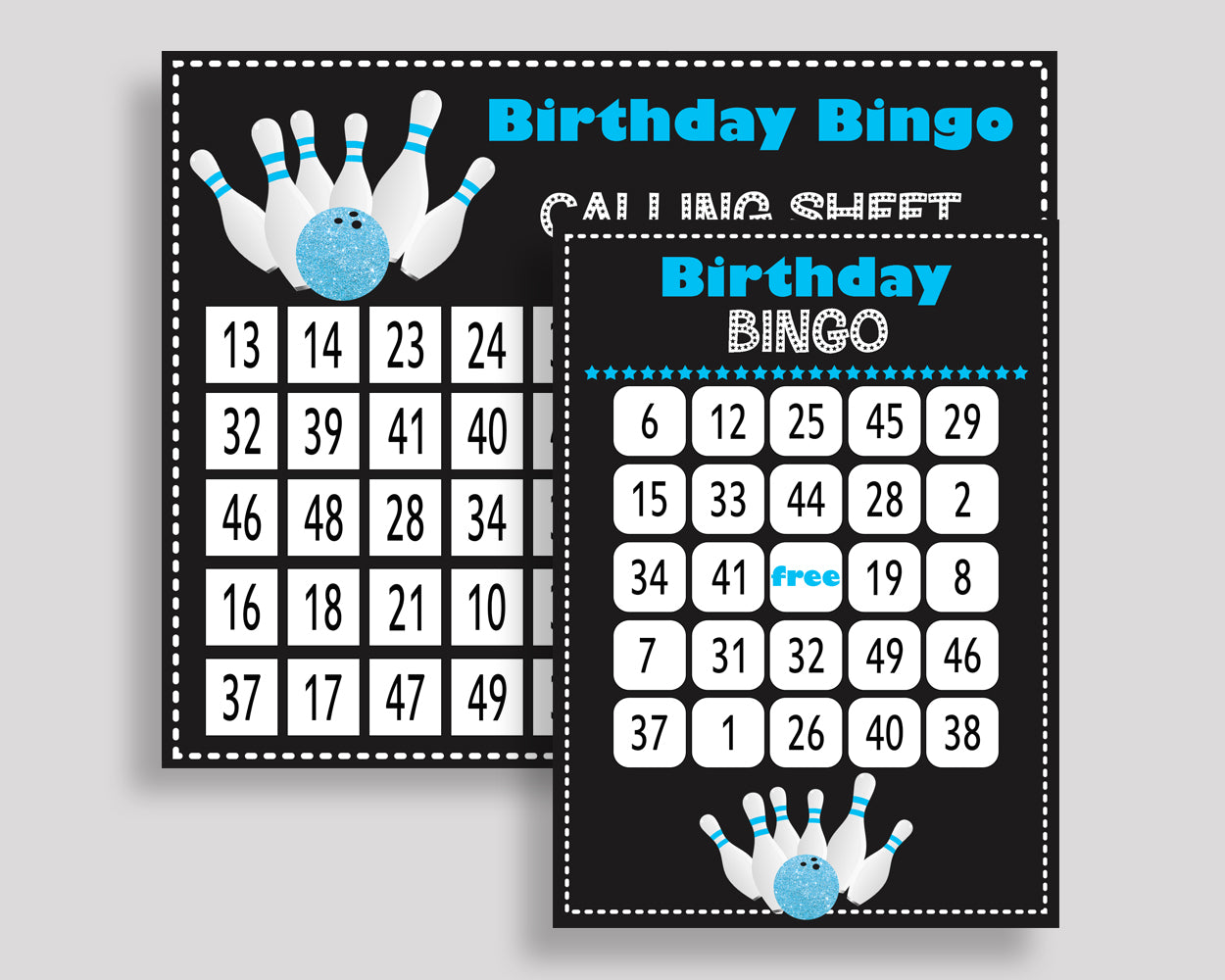 Bowling Bingo Cards Bowling Bingo Game Bowling Birthday Bingo Cards Black Blue Bingo 60 Cards Boy 5DVSP