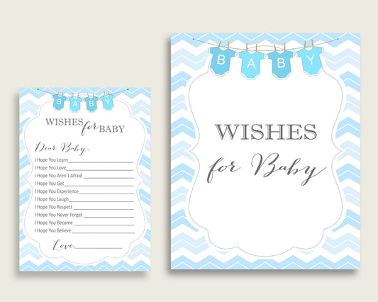 Blue White Wishes For Baby Cards & Sign, Chevron Baby Shower Boy Well Wishes Game Printable, Instant Download, Zig Zag Theme Popular cbl01