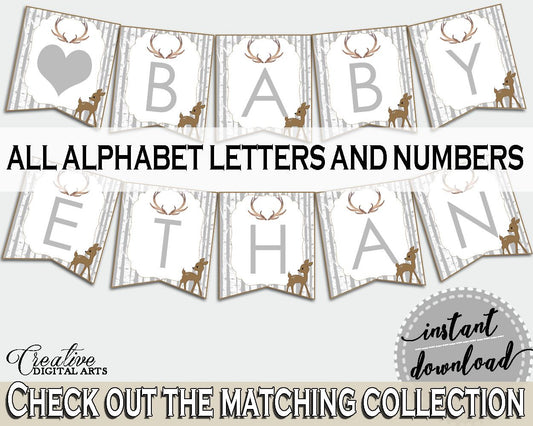 Banner Baby Shower Banner Deer Baby Shower Banner Baby Shower Deer Banner Gray Brown prints, printables, digital print - Z20R3 - Digital Product