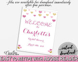 Glitter Hearts Bridal Shower Bridal Shower Welcome Sign Editable in Gold And Pink, personalized sign,  bridal shower love, prints - WEE0X - Digital Product